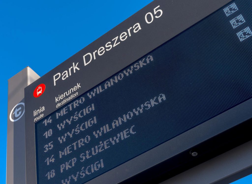 Passenger Information Displays provided by Dysten to Warsaw tram stops