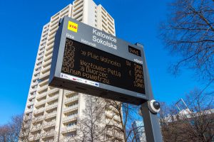 LED passenger information displays-boards. Wyświetlacze informacji pasażerskiej w technologii LED amber. SDIP GZM Metropolis, Poland. GZM Metropolia