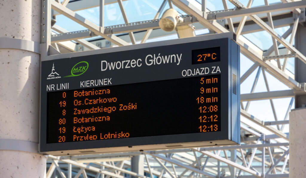 Passenger Information Display in Zielona Gora, Poland – part of Passenger Information System.