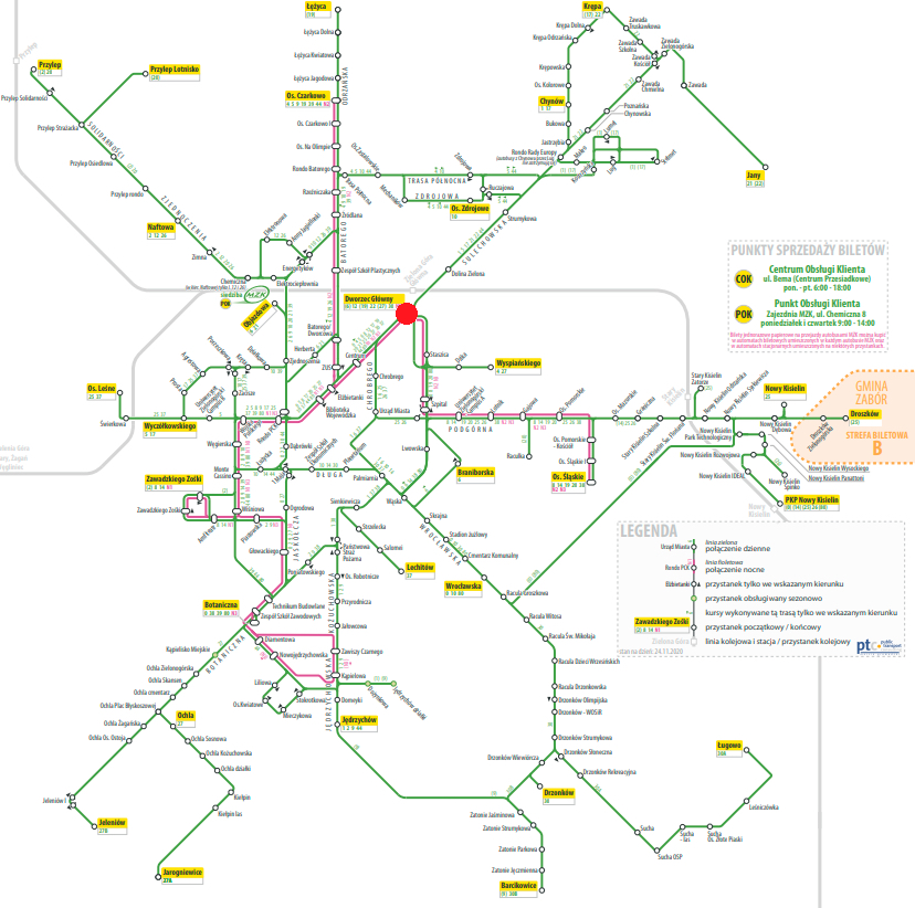 Schemat transport zbiorowego w Zielonej Górze